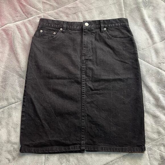 Vintage Y2K Lauren Ralph Lauren LRL Black Denim Midi A-Line Skirt Size 8 - Picture 1 of 8